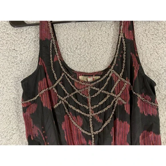 Anthropologie Ecote Beaded Tapestry Dress Red Black Floral Embellished - Picture 2 of 13